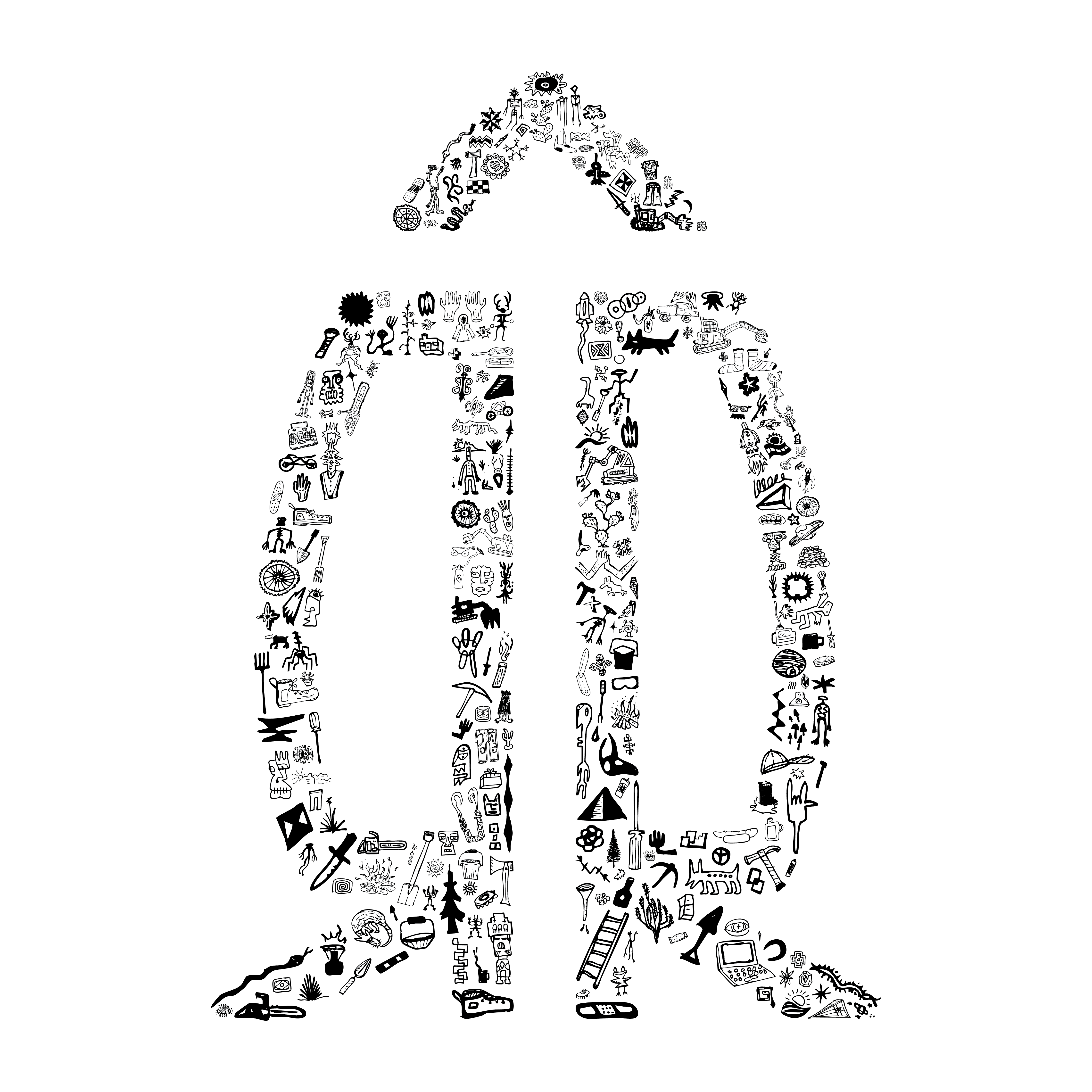 RR monogram filled with hand-drawn icon library